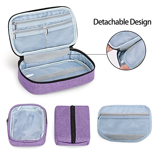 CURMIO Diabetic Supplies Bag for Glucose Meter, Medication and Other Diabetes Care Supplies, Diabetes Travel Organizer Case with Detachable Pouches, Purple (Bag Only) - color: Purple