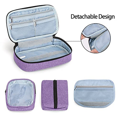 CURMIO Diabetic Supplies Bag for Glucose Meter, Medication and Other Diabetes Care Supplies, Diabetes Travel Organizer Case with Detachable Pouches, Purple (Bag Only) - color: Purple
