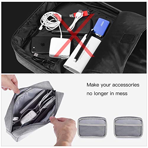 Portable Electronics Accessories Storage Bag, 2PCS Big + Small Carrying Case Travel Cable Organizer Cosmetic Bag Pouch Compatible Hard Drive, Power Bank, Mouse, Laptop Charger, Cellphone, Gray - color: Light Gray