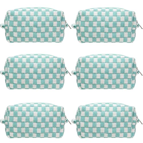 PAZIMIIK Checkered Makeup Bag for Purse Portable Zipper Make Up Pouch Small Cosmetic Case for Travel Accessories (6PCS Arctic Blue) - color: ARCTIC BLUE, size: 6PCS BOX POUCH
