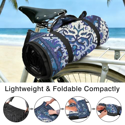 Supfitness Extra Large Picnic Blankets Waterproof Foldable (60"x 80") Beach Blanket Waterproof Sandproof,3-Layer Thicking Mat Outdoor Packable Camping Blanket - color: Boho-dark Blue, size: 60x80in