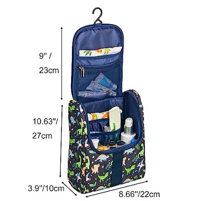 Remobia Hicol Cute Cartoon Hanging Kids Toiletry Bag Children Travel Cosmetic Makeup Organizer Wash Bag Shower bag Over Night Bag Camping Shaving Kit Bag for Boys & Girls (Dinosaurs) - color: Dinosaurs