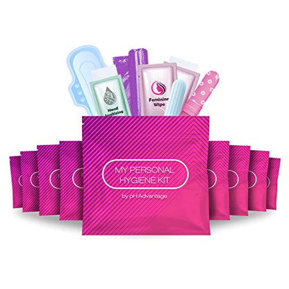 Menstrual Kit All-in-One 10 Pack | Convenience on the Go | Period Kit Pack for Travelling, Tweens & Teenagers or just When You’re Out | Individually Wrapped Feminine Hygiene Product (Pink) - color: Pink