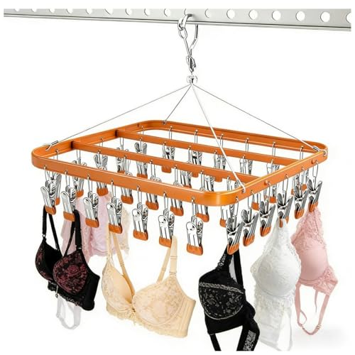 Clothes Drying Racks Clip Hangers Metal with 36 Clips Windproof Hook Underwear Hanger Foldable Laundry Clip for Socks Bras (Gold) - color: Gold