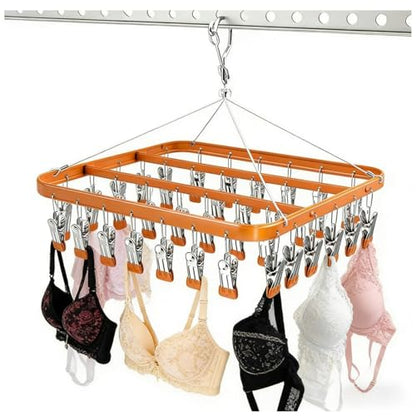 Clothes Drying Racks Clip Hangers Metal with 36 Clips Windproof Hook Underwear Hanger Foldable Laundry Clip for Socks Bras (Gold) - color: Gold
