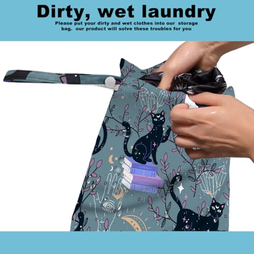 2Pcs Cat Wet Bag 12x10 Inch, Plants Waterproof Reusable Wet Dry Bag, Book Moon Washable Travel Laundry Bags for Swimsuit Pool Beach Diapers Dirty Yoga Gym Clothes, Cute Cat Gifts for Women Friend - color: Multicolor 1337