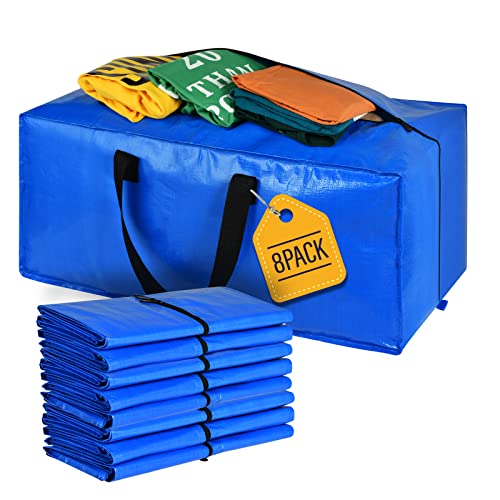 Moving Bags, Storage Totes, Extra Large Storage Bags for Moving Supplies, College Dorm Essentials, Bedroom Closet, Packing Bags with Backpack Handles Zipper Compatible with IKEA Frakta Cart（8 Pack） - color: Blue, size: 8 PACK