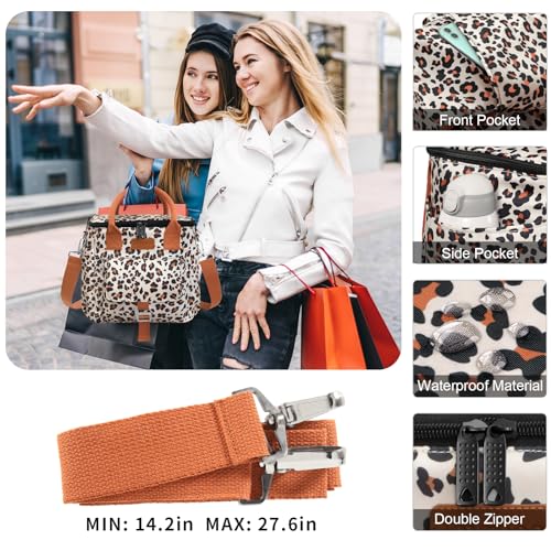 Joymee Insulated Lunch Bag for Women Reusable Leakproof - Leopard Print | Large Spacious, Cooler Lunch Bag, Adjustable Shoulder Strap, With Side Pocket, Bottle Holder, for Office Work Picnic Travel - color: Brown Leopard Print