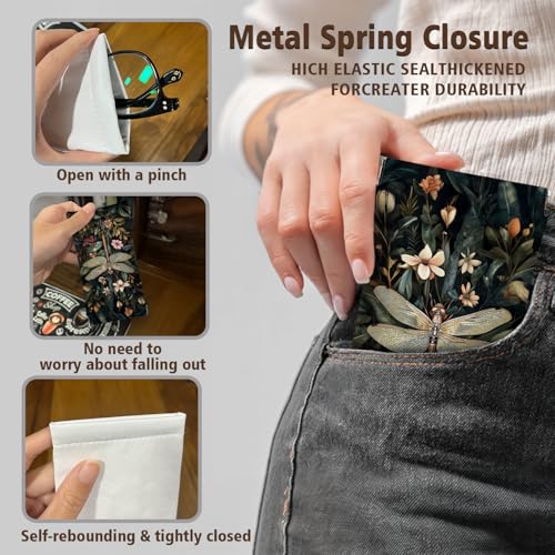 Eyeglasses Sunglasses Case PU Soft Squeeze Top Glasses Pouch for Women Men,Animal Pattern Portable Anti Scratch - color: Brown-dragonfly