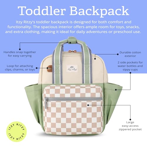 Itzy Ritzy Toddler Backpack - Daycare Bag - Features Adjustable Shoulder Straps, 2 Side Pockets & Spacious Interior with Wipeable Fabric Lining & Name Label, Checkerboard Backpack - color: Checkerboard