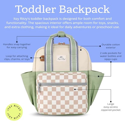 Itzy Ritzy Toddler Backpack - Daycare Bag - Features Adjustable Shoulder Straps, 2 Side Pockets & Spacious Interior with Wipeable Fabric Lining & Name Label, Checkerboard Backpack - color: Checkerboard
