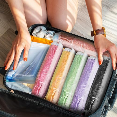 NUOBESTY 12 Pcs Vacuum Compression Travel Storage Bags, Space Saver Clothes Organizer, Reusable Roll-up Packing Bags for Suitcases, 40x60cm 50x70cm Set