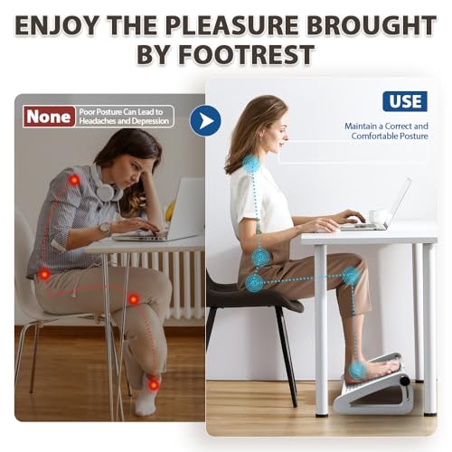 CasaZenith Foot Rest, Six Heights Adjustable Foot Rest for Under Desk at Work, Ergonomic Foots Stool for Under Office Desks, Under Desk Footrest with Foot Massage Roller, Chair Footrest - White - color: White