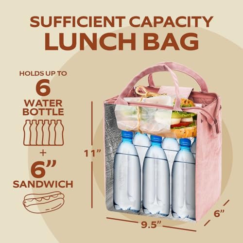 VonNova Women’s Insulated Lunch Bag with Premium 4mm Cooler Insulation, Cute Large 7L Lunch Tote for Office, Durable Small Lunch Box for Women, Stylish Lunchbox for Adults, Teens, Nurses, Teachers - color: Pink