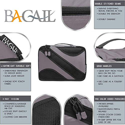 BAGAIL 6 Set Packing Cubes,Travel Luggage Packing Organizers - color: The Dark Grey, style: 6 Set