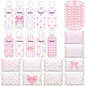 Hillban 30 Pcs Pink Bow Party Favors 10 Coquette Canvas Makeup Bags 10 Pink Bow Lipstick Keychains Holder and 10 Braid Bracelets Gift Bulk for Women Guests Coquette Birthday Party Decorations Supplies