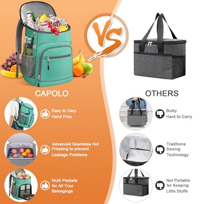 Cooler Backpack Insulated Leakproof Waterproof Backpack Cooler Bag 30/45 Cans, Large Capacity Lightweight Travel Camping Beach Backpack Cooler Ice Chest for Men and Women - color: leather blue, size: 30 Cans
