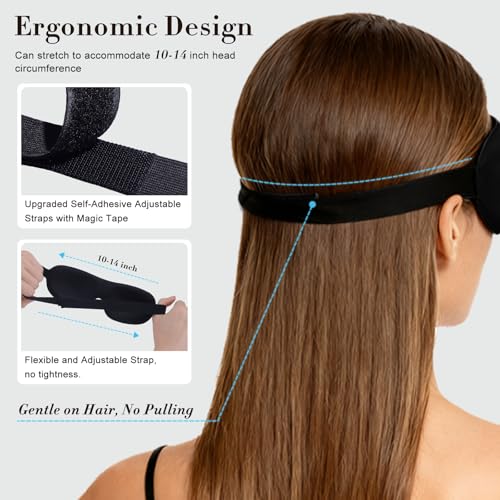PrettyCare 3D Sleep Mask 2 Pack,Eye Mask for Side Sleeper 3D Contoured Sleeping Mask Blackout Out for Men- Blindfold Airplane with Ear Plugs, Night Masks with Travel Bag (Black&Blue) - color: A-black&blue
