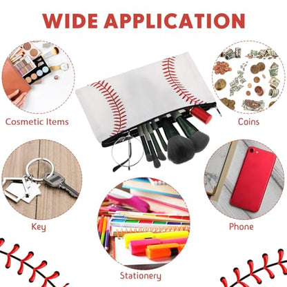 Eccliy 20 Pcs Baseball Makeup Bags Bulk Sport Team Gifts Baseball Cosmetic Bag Accessories for Women Toiletry Zipper Pouch Travel Canvas Gifts Stuff for Party Team Players Lover - size: 8 x 5 Inch, style: Baseball