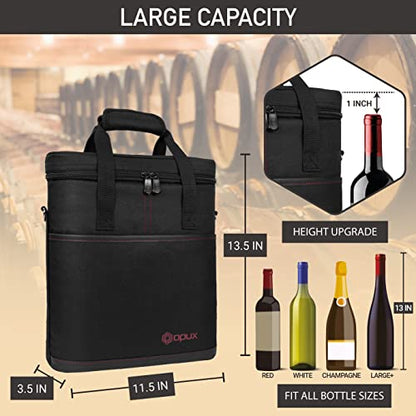 opux 3 Bottle Wine Carrier Tote, Insulated Leakproof Wine Cooler Bag, Wine Travel Bag Tote for Picnic BYOB Beach, Portable Wine Bottle Carrying Case, Gift for Wine Lover Women Men Christmas, Black - color: Black