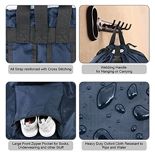 BeeGreen Navy Blue Travel Laundry Bag w Drawstring & Handle College Dorm Room Essentials w Adjustable Shoulder Straps Washable Sturdy Laundry Hamper Sack Dirty Laundry Travel Bag for Camping - color: Dark Blue, style: With Front Zipper Pocket
