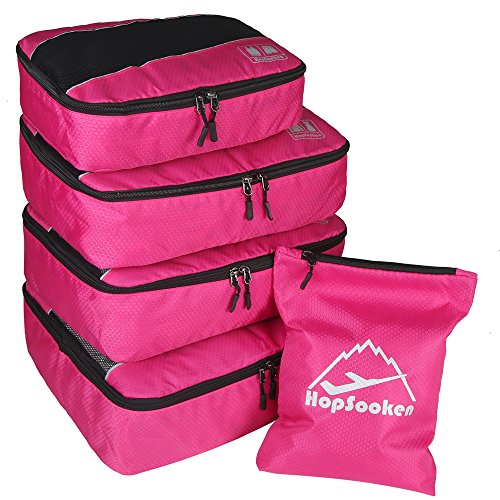 5 Set Packing Cubes for Travel Large Suitcase Luggage Organizer Bags Travel Accessories Vacation 4 Cubes 1 Laundry Pouch Bag - color: Rose
