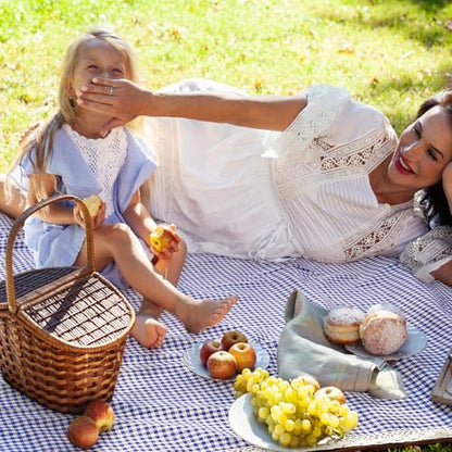 VitalCozy Waterproof Picnic Blankets 59 x 78in Outdoor Blanket Foldable 2 in 1 Double Layer Sandproof Beach Mat with Carry Strap for Camping Lawn Park Beach Grass(Blue White) - color: Blue White
