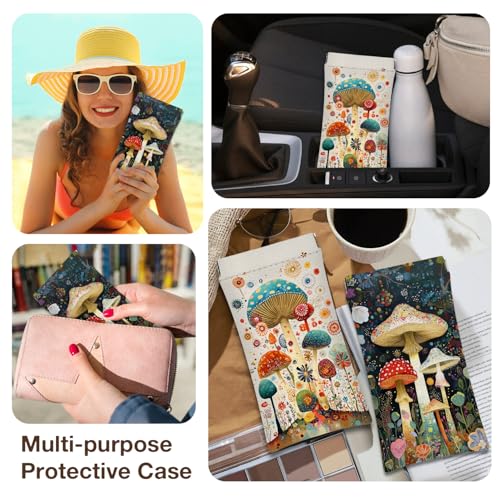 Eyeglasses Sunglasses Case PU Soft Squeeze Top Glasses Pouch for Women Student,Floral Pattern Portable Anti Scratch - color: White-mushrooms07