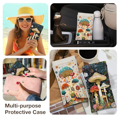 Eyeglasses Sunglasses Case PU Soft Squeeze Top Glasses Pouch for Women Student,Floral Pattern Portable Anti Scratch - color: White-mushrooms07