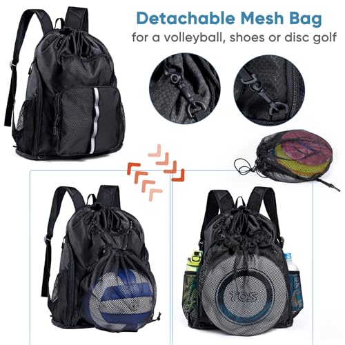 Large Beach Backpack Waterproof Sandproof - Customized Oversized Drawstring Pool Bag with Shoe Compartment for Toiletries, Towels, Gym, Travel - color: Black