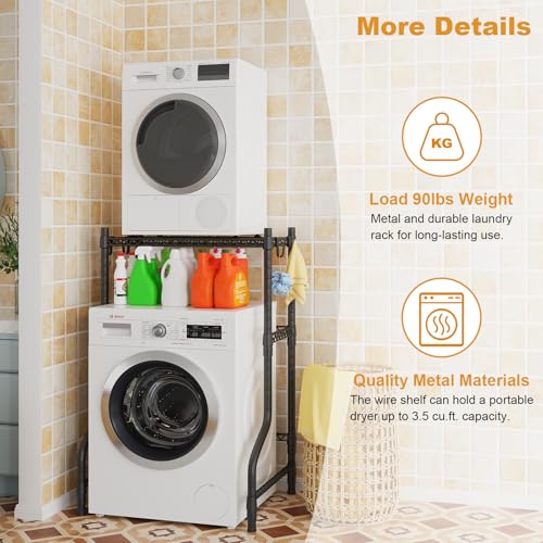 ULIFHOME U16 Upgraded Washer Dryer Stacking Rack for Narrow Laundry Room and Bathroom, Metal Over Washer and Dryer Storage Shelves for Saving Space, 29.5" W x 23.6" D x 53.1" H, Black - color: Black