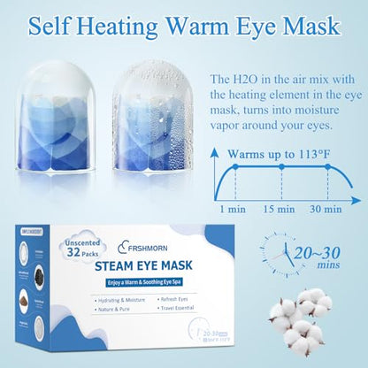 32Packs Steam Eye Mask, Heated Eye Mask for Sleeping, Warm Compress for Eyes, Self Heating Disposal Steam Mask for Home Sleep, Office, Spa, Travel Essentials Mothers Day Gifts (Unscented) - color: 32Packs Unscented