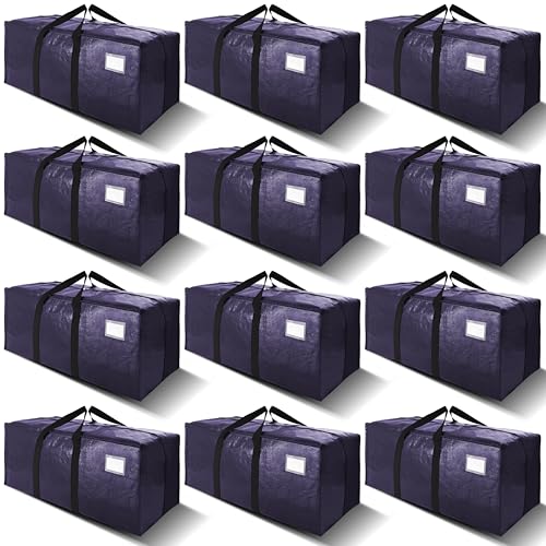 VELVETSURE 12 Pack Heavy Duty Extra Large Moving Bags W/Backpack Straps - Strong Handles & Zippers, Storage Totes For Space Saving, Fold Flat, Alternative to Moving Box and Storage Bin, Blue - color: Blue, size: 24 Gal - 12 Pack