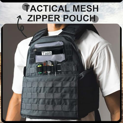 Aliceset Tactical Mesh Zipper Pouch and Elastic EDC Organizer Insert Panel, MOLLE Admin Pouch Modular EDC Tool Organizer Hook Back Utility Storage with Writeable ID Patch for Backpack Accessories
