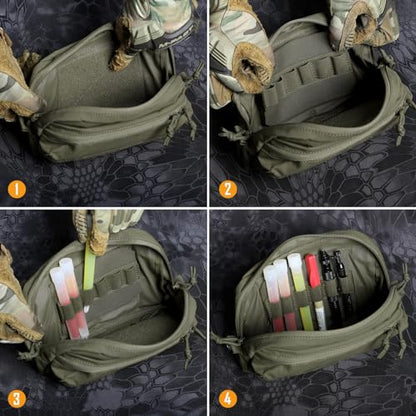 WYNEX Tactical Bag Insert Elastic Holder, Modular Elastic Loop Panel Hook and Loop Organizer Pouch Insert Attachment with Hook Backed Fastener for Backpack Accessories - color: Ranger Green