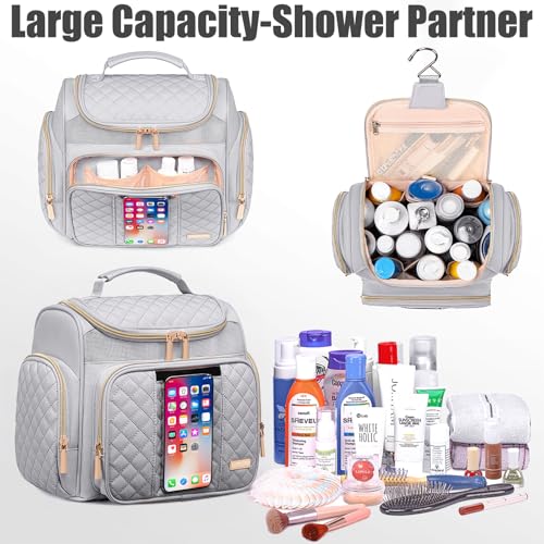 Large Toiletry Bag for Women Men,Bathroom Bag,Water Resistant Shower Bag,Makeup Bag,Toiletry Bags for Traveling,Hanging Toiletry Bag with Transparent Waterproof Phone Pocket (Light Gray) - color: Light Gray