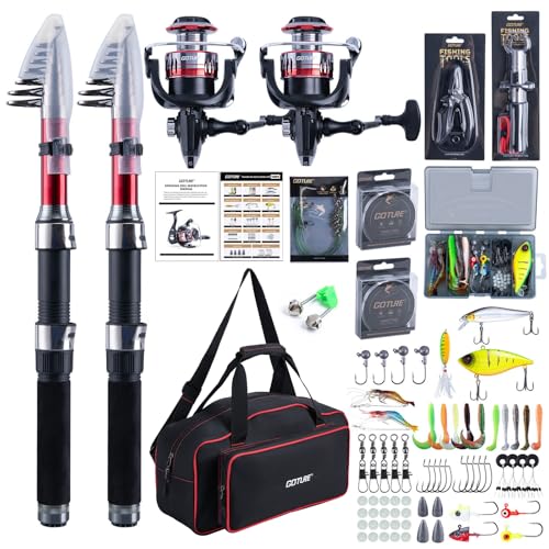Goture Fishing Rod and Reel Combos-2PCS Telescopic Fishing Pole+2PCS Spinning Reels with Carrier Bag,1.8M-2.7M Telescopic Rod Reel Kit for Starter Travel Saltwater Freshwater,Gifts for Men - color: C2:2PCS Fishing Pole Kit with Carrier Bag, size: 2.4M/8FT