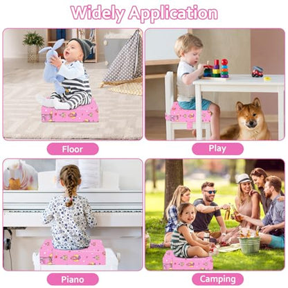Toddler Booster Seat for Dining Table, Portable Kids Booster with Adjustable Safety Buckles, Non-Slip Bottom, Travel Cushion - color: Pink
