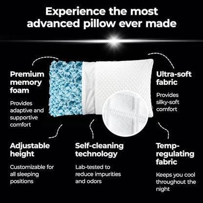 Silvery Silver Infused Bed Pillow - Shredded Memory Foam Fill with Adjustable Loft - Hypoallergenic Self-Cleaning Technology that Stays Fresh 3X Longer - Perfect for Side, Back & Stomach Sleepers - size: King