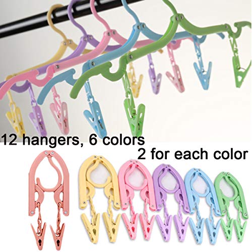 YOUOWO 12 Pcs Travel Hangers with 24 Pcs Clips,Portable Foldable Clothes Hangers for Scarves Suits Trousers Pants Shirts Socks Underwear - size: 12 Pack Hanger without Clothesline