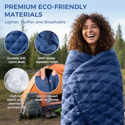 ATEPA Wearable Sleeping Bag Blanket Poncho, Recycled Water-Resistant Camping Poncho, Stadium Blanket for Outdoor Sports - color: Aero Camping Blanket Blue