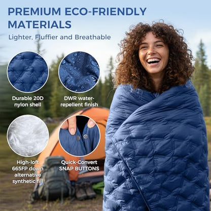 ATEPA Wearable Sleeping Bag Blanket Poncho, Recycled Water-Resistant Camping Poncho, Stadium Blanket for Outdoor Sports - color: Aero Camping Blanket Blue