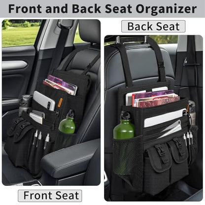 Car Front Seat Organizer Backseat Organizer with Dedicated Tablet Laptop Storage Adjustable Shoulder Strap Cup Holder Truck Seat Storage Universal Fits for Most of Car