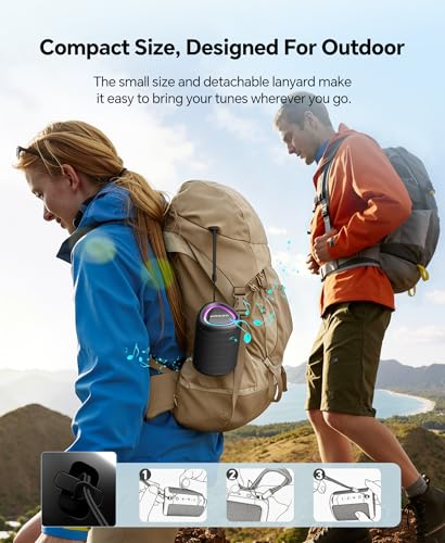 Portable Bluetooth Speaker Beach Essentials: Powerful Crystal Clear Sound/Dynamic Light/IPX5 Waterproof/All Day Playtime/Wireless BT 5.3/TWS Paring, Dad Gifts, Outdoor|Travel|Camping|Pool Accessories - color: Black