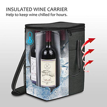 Tirrinia 6 Bottle Wine Gift carrier - Insulated & Padded Wine Carrying Cooler Tote Bag with Handle and Adjustable Shoulder Strap for Travel or Picnic, IDEAL Wine Lover Gift, Black - color: Black