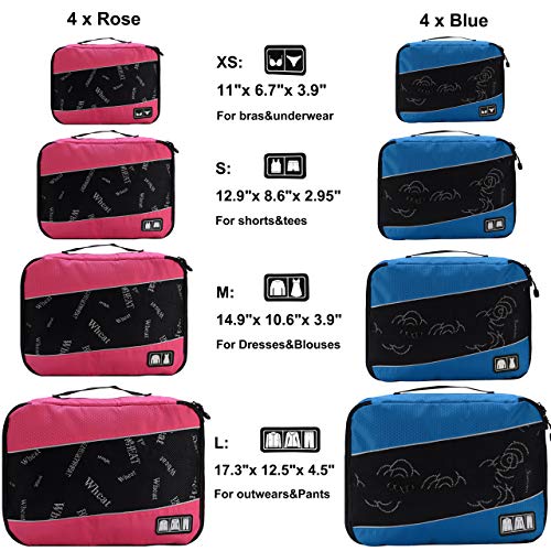Packing Cubes Luggage Bags Organizer Durable Travel Accessories With Clothing Label - color: 8 set - Rose/Blue