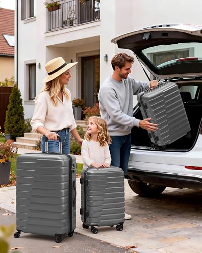 Coolife Luggage Sets, 3 Piece Hard Shell Suitcase Set with Spinner Wheels, Expandable Large Checked Luggage, Lightweight Rolling Carry On with TSA Lock Gray - color: gray, size: 3 Piece Set (20in/24in/28in)