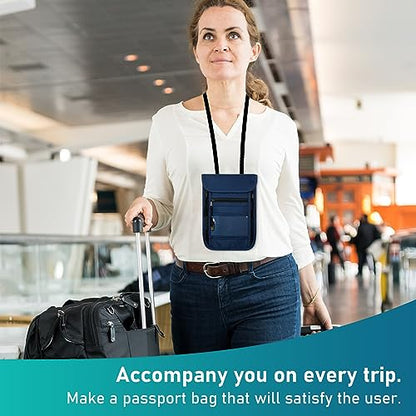 sundee Travel Neck Wallet with Double Zippers, RFID Blocking Passport Holder with Adjustable Neck Strap for Men and Women to Keep Cash, Credit Cards and Travel Documents Safe - Navy Blue - color: Navy Blue