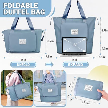 Ranslen Large Capacity Folding Travel Bag,Expansion Travel Duffel Bag with Dry and Wet Separation Portable Travel Duffel Bag - color: Blue