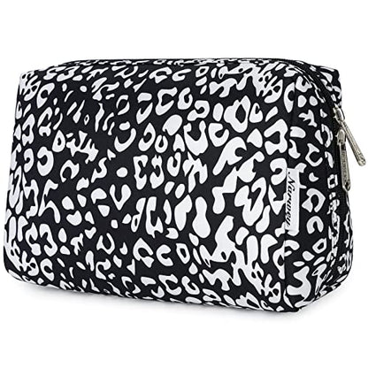 Narwey Cute Cheetah Makeup Bag Travel Cosmetic Bag Organizer Toiletry Bag Make Up Bags with Compartments for Women Girls (Large, Black Leopard) - color: Black Leopard, style: Large